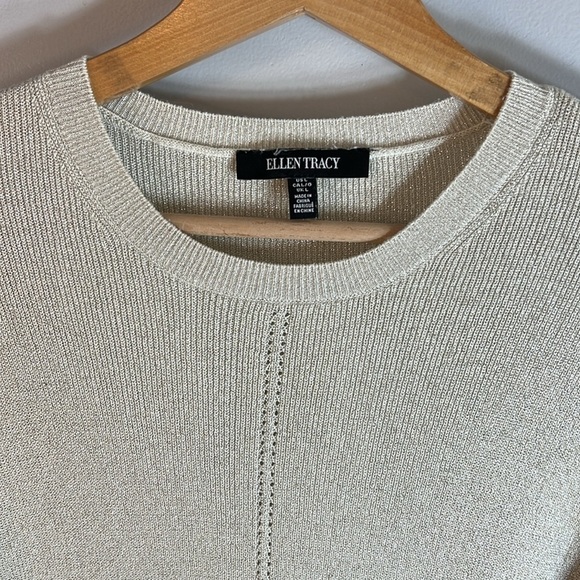 ELLEN Tracy Crew Neck Gold Sparkle Sweater Size Large - Picture 3 of 9
